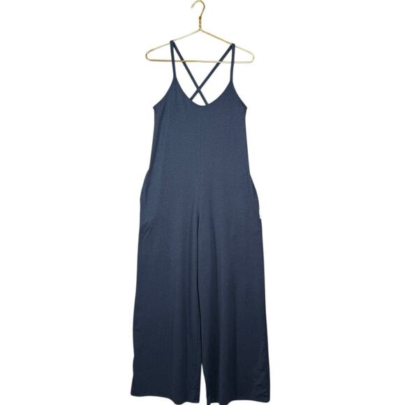 Fabletics Cloud Jersey Wide Leg Romper | Navy Blue Lounge Jumpsuit | Medium - Picture 2 of 10